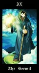  bertolt_hoover black_hair cloak hood lantern male_focus sakielcy shingeki_no_kyojin solo staff tarot the_hermit_(tarot_card) yellow_eyes 
