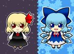  blonde_hair blue_eyes blue_hair bow cirno ice ice_wings multiple_girls necktie open_mouth red_eyes ribbon rumia short_hair smile soramame1110 touhou wings 