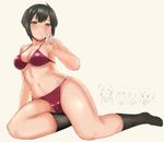  bad_id bad_pixiv_id bikini black_hair blush breasts collarbone goji_(five_clock) green_eyes luciana_mazzei medium_breasts navel short_hair socks solo strike_witches sweatdrop swimsuit v world_witches_series 