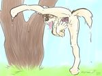  anthro anus blush breasts canine female fingering gaping kaputotter looking_at_viewer looking_back mammal masturbation nude outside pussy raised_leg raised_tail solo spread_legs spread_pussy spreading tree wolf 