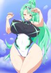  1girl breasts green_hair highres large_breasts nintendo pneuma_(xenoblade_2) ponytail swimsuit xenoblade xenoblade_(series) xenoblade_2 