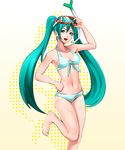  aqua_eyes aqua_hair bad_id bad_pixiv_id barefoot bikini daishou goggles goggles_on_head hatsune_miku long_hair snorkel solo spring_onion swimsuit twintails vocaloid 