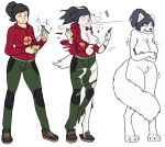  2019 anthro arctic_fox big_breasts breast_expansion breasts canid canine clenched_teeth clothed clothing color_edit colored dommerik edit female fox freezing human human_to_anthro mammal navel nipples nude pen ponytail prurientpie pussy sequence shaking solo standing surprise tail_growth teeth torn_clothing transformation 