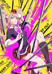  bad_id bad_pixiv_id blood blue_eyes boots breasts cleavage danganronpa danganronpa_1 enoshima_junko hair_ornament high_heels ikusaba_mukuro knee_boots medium_breasts mon_(sugimo321) necktie pink_blood pink_hair ringed_eyes shoes skirt sleeves_rolled_up solo twintails 