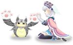  animal_costume blue_eyes blush_stickers cape cat_costume cat_paws gloves hat head_wings long_hair melia moriko_(morikoko) npon paws riki_(xenoblade) sidelocks silver_hair simple_background sitting smile thighhighs white_background xenoblade_(series) xenoblade_1 zettai_ryouiki 