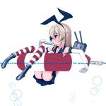  :3 afloat ass bare_shoulders black_panties blonde_hair blue_eyes bubble elbow_gloves floating food gloves hair_ribbon ice_cream innertube kantai_collection landolt_tamaki long_hair panties popsicle rensouhou-chan ribbon sailor_collar shimakaze_(kantai_collection) sitting skirt solo striped striped_legwear thighhighs tongue tongue_out underwear white_gloves 