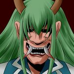  be_(o-hoho) ex-keine green_hair horns kamishirasawa_keine long_hair oni_mask open_mouth solo touhou 