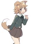  :d androgynous animal_ears bad_id bad_pixiv_id blonde_hair danganronpa danganronpa_1 dog_ears dog_tail dogboy fujisaki_chihiro grey_eyes long_sleeves male_focus mizuki_(koko_lost) open_mouth otoko_no_ko school_uniform skirt smile solo tail white_background 