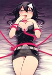 bad_id bad_pixiv_id bdsm black_hair blood_lad blue_eyes blush bondage bound breasts cleavage large_breasts long_hair looking_at_viewer lying miniskirt navel nuno on_back open_mouth pencil_skirt rope skirt solo triangular_headpiece yanagi_fuyumi 