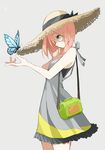  blue_eyes bug butterfly dress hat highres insect long_hair original pink_hair straw_hat sundress takagi_(tansuke) tansuke 