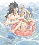  barefoot fairy_tail feet gajeel_redfox levy_mcgarden mashima_hiro official_art pantherlily shirtless water 