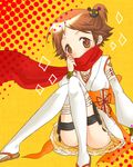  1girl atlus brown_hair detached_sleeves genderswap hanamura_yousuke japanese_clothes kimono persona persona_4 scarf shin_megami_tensei short_hair thighhighs 