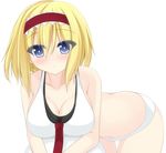  alice_margatroid bikini blonde_hair blue_eyes breasts chimunge cleavage hairband large_breasts looking_at_viewer navel short_hair solo swimsuit touhou white_bikini 