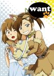  animal_ears brown_eyes brown_hair choker costume futami_mami grin hagiwara_yukiho hairband idolmaster idolmaster_(classic) mori_(unknown.) multiple_girls short_hair side_ponytail smile wince 