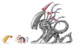  alien_(movie) asymmetrical_wings claws closed_eyes crying food houjuu_nue no_humans open_mouth rass-mameki shadow short_hair shrimp shrimp_tempura tail tears teeth tempura touhou white_background wings xenomorph yukkuri_shiteitte_ne 