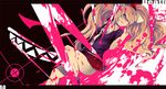  bad_id bad_pixiv_id blood blue_eyes bow danganronpa danganronpa_1 enoshima_junko hair_bow hair_ornament ikusaba_mukuro letterboxed long_hair monokuma necktie pink_hair school_uniform skirt sleeves_rolled_up smile stabbed target twintails utm 