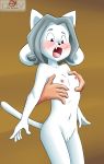  ambiguous_gender anthro blush breast_grab breasts cute_fangs disembodied_hand duo female female/ambiguous female_focus filler_shmazman flat_chested grey_hair hair hand_on_breast hi_res mammal navel nipples open_mouth pussy solo_focus tem temmie_(undertale) tongue undertale video_games 