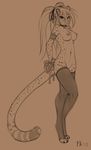  cheetah collar feline female fluff-kevlar lace legwear mammal mihari nipples nude pigtails plain_background ribbons sketch solo stockings twin_tails twintails 