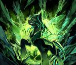  black_fur changeling crossgender equine fangs feral friendship_is_magic fur goo green_eyes green_hair hair horn horse male mammal my_little_pony queen_chrysalis_(mlp) solo soukitsubasa wings 