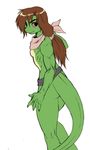  bandanna belt biceps brown_hair chochi crossgender hair invalid_tag lizard looking_back male mona_lisa_(tmnt) muscles plain_background red_eyes reptile scalie smile solo teenage_mutant_ninja_turtles white_background 