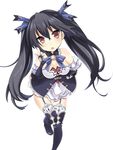  bare_shoulders black_hair breasts cleavage garter_straps hair_ornament jewelry long_hair looking_up medium_breasts mikan_no_shiru neptune_(series) noire red_eyes simple_background solo thighhighs twintails white_background 