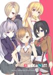  belt black_hair blonde_hair brown_eyes brown_hair crossover danganronpa danganronpa_1 doughnut dress food highres idolmaster idolmaster_cinderella_girls kirigiri_kyouko long_hair mikasa_ackerman misaka_mikoto monogatari_(series) multiple_girls one_eye_closed oshino_shinobu paradis_military_uniform purple_eyes purple_hair scarf school_uniform season_connection shingeki_no_kyojin shirasaka_koume skirt snowflyer to_aru_kagaku_no_railgun to_aru_majutsu_no_index yellow_eyes 