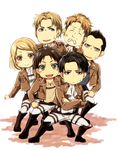  5boys auruo_bossard black_eyes black_hair blonde_hair blue_eyes boots brown_eyes brown_hair choo_choo_train closed_eyes erd_gin eren_yeager green_eyes gunter_shulz jacket knee_boots levi_(shingeki_no_kyojin) multiple_boys open_mouth paradis_military_uniform petra_ral purple_eyes shibaken shingeki_no_kyojin short_hair uniform 