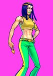  bad_id bad_pixiv_id blue_hair ermes_costello hairlocs jojo_no_kimyou_na_bouken lipstick makeup midriff nail_polish sleeveless sleeveless_turtleneck solo sticker turtleneck yellow_eyes ytsuken 