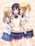  arm_hug ayase_arisa ayase_eli bad_id bad_pixiv_id blonde_hair blue_eyes blue_hair blush brown_eyes girl_sandwich holding_hands hug interlocked_fingers ivioss long_hair love_live! love_live!_school_idol_project multiple_girls open_mouth otonokizaka_school_uniform ponytail rivalry sandwiched school_uniform serafuku siblings sisters skirt smile sonoda_umi sweater_vest yuri 