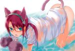  all_fours animal_ears aqua_eyes bikini cat_ears cat_paws cat_tail fuyuno_haruaki hairband highres makinami_mari_illustrious neon_genesis_evangelion no_pants panties paws rebuild_of_evangelion red_hair scan see-through see-through_silhouette solo swimsuit tail tongue tongue_out twintails underwear water wet wet_clothes white_panties 