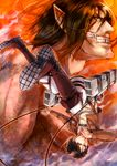  biting blood boots brown_hair eren_yeager highres nesuke paradis_military_uniform rogue_titan shingeki_no_kyojin three-dimensional_maneuver_gear upside-down 