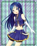  :d alternate_costume bad_id bad_pixiv_id bare_shoulders bike_shorts blue_eyes blue_hair blush braid dokidoki!_precure elbow_gloves gloves half_updo hishikawa_rikka long_hair midriff navel open_mouth precure ruka192 sleeveless smile solo star 