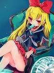  bad_id bad_pixiv_id bare_legs blonde_hair chair dokidoki!_precure eating electric_fan food kd_mike long_hair mouth_hold popsicle precure red_eyes red_ribbon regina_(dokidoki!_precure) ribbon sitting solo 