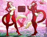  big_breasts breasts butt cherry_vellet chest_tuft elbow_tufts female fur hi_res looking_at_viewer looking_back nipple_piercing nipples panties panties_down panty_pull piercing red_fur red_nipples sergal solo tongue topless tuft underwear walter_sache 