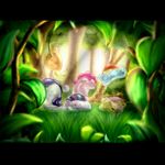  ball cutie_mark female feral fluttershy_(mlp) forest friendship_is_magic group hair looking_at_viewer monster multi-colored_hair my_little_pony pinkie_pie_(mlp) ploby rainbow_dash_(mlp) rarity_(mlp) rayhiros slime smile tree twilight_sparkle_(mlp) wings wood 