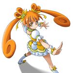  boots choker cure_rosetta dokidoki!_precure fighting_stance from_above green_choker long_hair orange_eyes orange_hair outstretched_arm outstretched_hand precure shadow simple_background solo standing twintails uraki white_background yotsuba_alice 