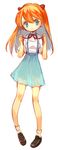  blue_eyes hair_ornament kuzuvine long_hair neon_genesis_evangelion orange_hair ribbon skirt smile solo souryuu_asuka_langley 