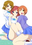  :d ;d bad_id bad_pixiv_id blush brown_hair girl_sandwich group_hug hood hoodie hoshizora_rin hug koizumi_hanayo koucha_maru love_live! love_live!_school_idol_project multiple_girls nishikino_maki one_eye_closed open_mouth otonokizaka_school_uniform purple_eyes red_hair sandwiched school_uniform short_hair skirt smile yellow_eyes 