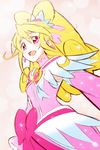  :d aida_mana blonde_hair blush bow cure_heart dokidoki!_precure hikari_(mitsu_honey) long_hair open_mouth pink_bow pink_eyes pink_sleeves precure smile solo 