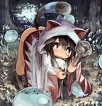  animal_ears animal_hood bent_over black_hair boots cat_ears cat_hood cat_tail fart final_fantasy hood long_hair no_panties open_mouth original paprika_shikiso red_eyes slime solo staff tail tears white_mage 