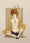  brown_hair brown_nose caninelove cervine deer hair horn male mammal nipples penis solo topless 