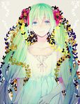  aqua_eyes dress flower green_hair hair_flower hair_ornament hatsune_miku kra_(yklazy) long_hair smile solo twintails very_long_hair vocaloid 
