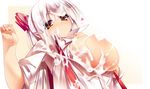  1girl blush bow breasts breasts_outside bukkake cum cum_on_body cum_on_breasts cum_on_clothes cum_on_hair cum_on_upper_body dragonmaterial facial female fujiwara_no_mokou hair_bow hair_ribbon highres large_breasts long_hair nipples open_clothes open_shirt red_eyes ribbon shirt silver_hair solo suspenders touhou white_hair 