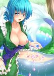  blue_eyes blue_hair breasts cloaca egg egg_laying head_fins japanese_clothes kirisaki_byakko large_breasts mermaid monster_girl nipples open_mouth pussy pussy_juice short_hair solo touhou wakasagihime 
