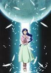 absurdres ankle_boots artist_request boots celvice_klein closed_eyes feathers hairband hands_clasped highres long_hair long_skirt low-tied_long_hair moon official_art own_hands_together praying skirt solo zone_of_the_enders 