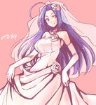  bare_shoulders blue_hair blush breasts bridal_veil dress elbow_gloves flower fuugetsu_makoto gloves idolmaster idolmaster_(classic) long_hair medium_breasts miura_azusa red_eyes smile solo veil wedding_dress 