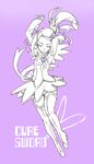  armpits arms_up bad_id bad_pixiv_id boots character_name closed_eyes cure_sword dokidoki!_precure full_body ichihara2929 kenzaki_makoto monochrome ponytail precure purple_background simple_background solo thigh_boots thighhighs 