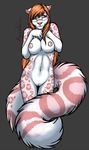  accelo accelo_(character) anthro blue_eyes breasts crossgender cute eyewear feline female fur ginger_hair glasses hair heterochromia leopard long_hair long_tail mammal navel nipples nude pink_eyes pink_fur pussy shy solo standing 