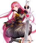  boots detached_sleeves kakusei_avenger long_hair ojyou pink_hair solo sword weapon yellow_eyes 