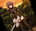  1girl blue_hair bodysuit cross cross_necklace high_school_dxd highres screencap short_hair skin_tight solo standing stitched twilight xenovia_(high_school_dxd) 